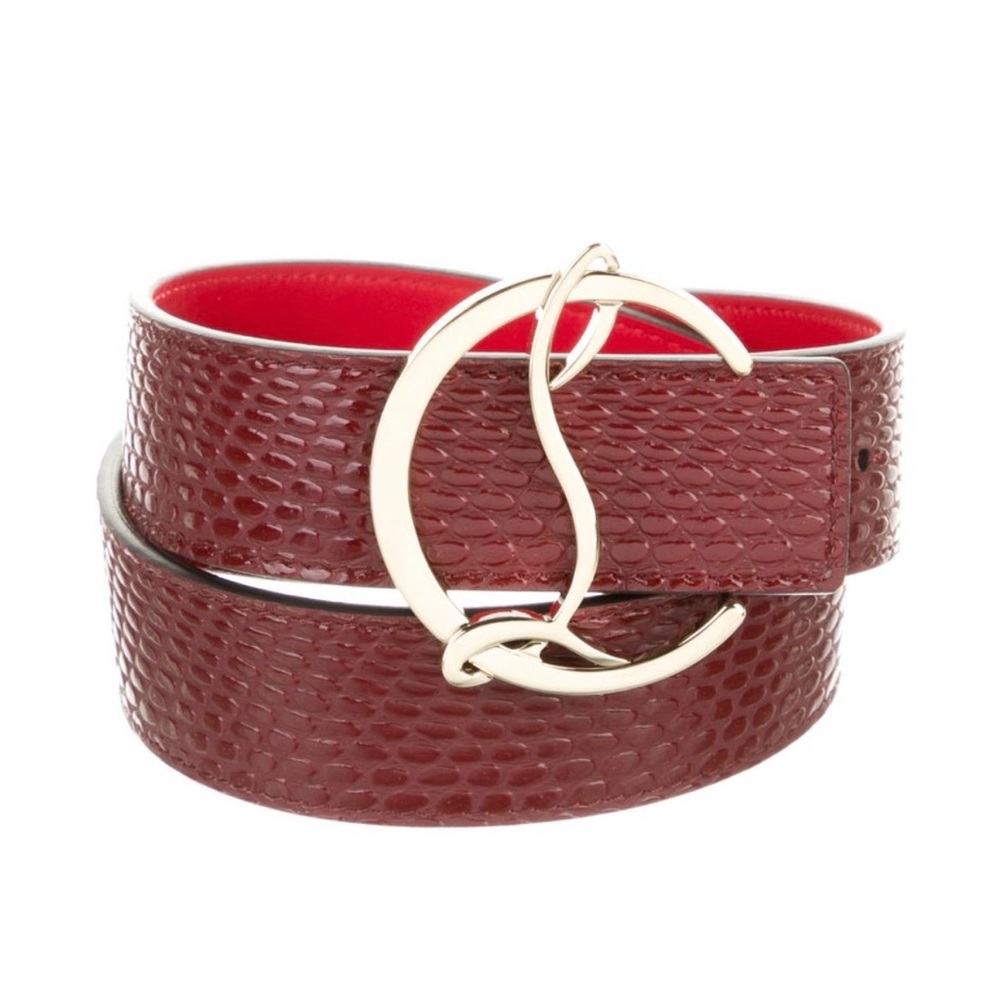 Christian Louboutin Textured Red Leather Belt with Gold 'CL' Buckle